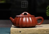 《筋紋扁石瓢壺》宜興紫砂壺助理工藝美術師純手工大紅袍泡茶壺茶具石瓢套裝
