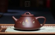 《石瓢泥繪鳥》宜興紫砂壺名師工藝美術(shù)師手工紫泥金絲西施泡茶壺